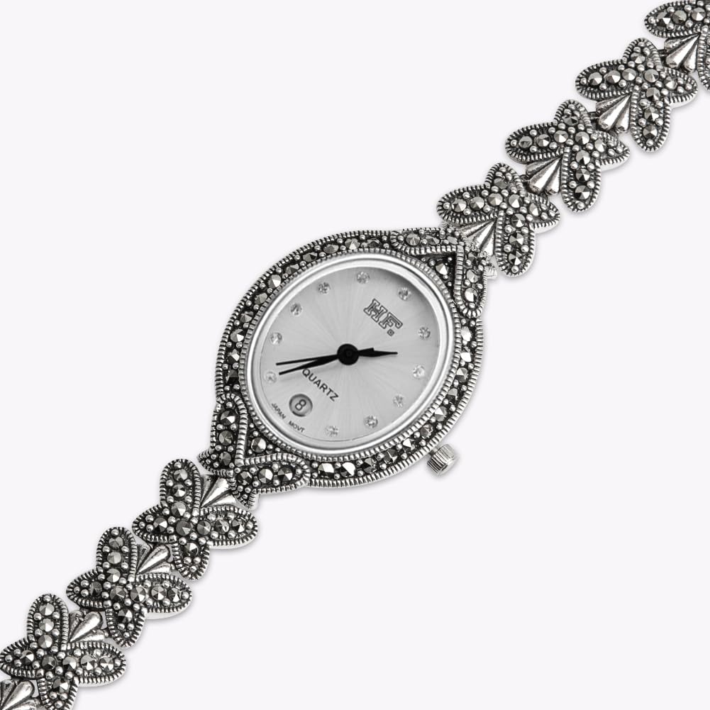 Elegant Women's Butterfly Style Pave Marcasite 925 Sterling Silver Wrist Watch (White) - Perfect for Formal Events, Date Nights & Gift Giving