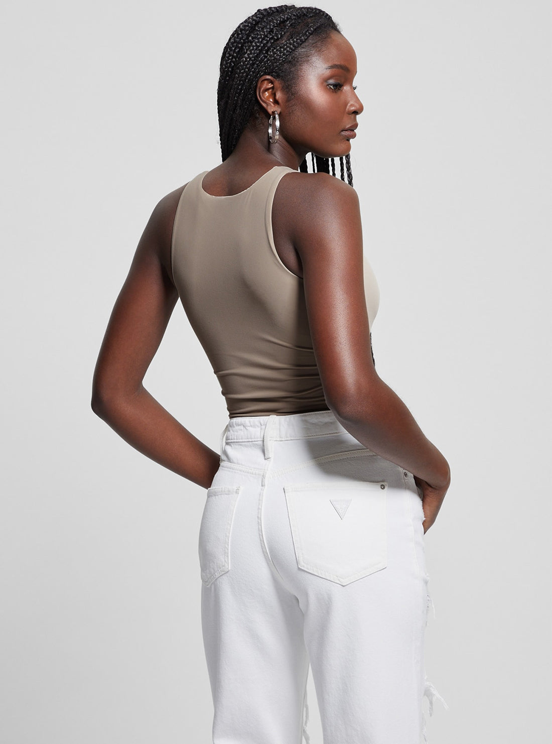 Beige Kim Bodysuit for Women - Soft Stretchy Comfortable Bodysuit Top - Perfect for Layering, Casual Wear & Everyday Outfits