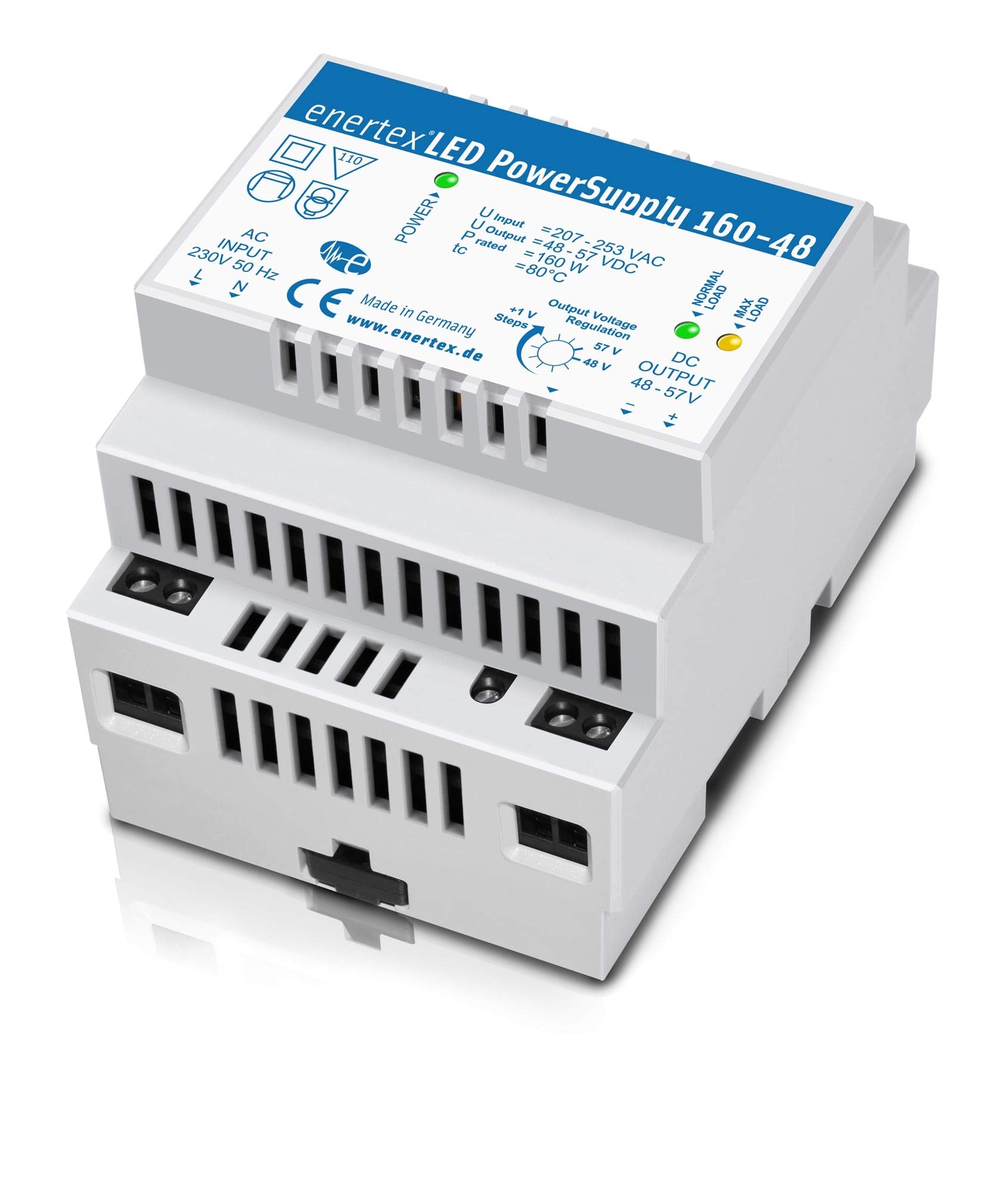 Enertrex LED Power Supply 160-48, 48V 160W 3.3A, DIN Rail Mount LED Driver for Indoor/Outdoor Lighting, Signage & LED Strips