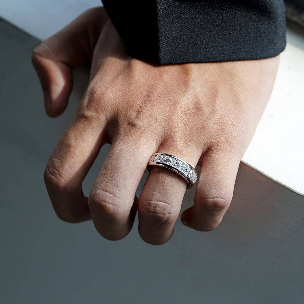 8mm Channel Set Moissanite Men's Wedding Band - Durable & Hypoallergenic Tungsten Ring for Grooms, Engagement & Anniversary Gifts - Perfect for Everyday Wear & Special Occasions