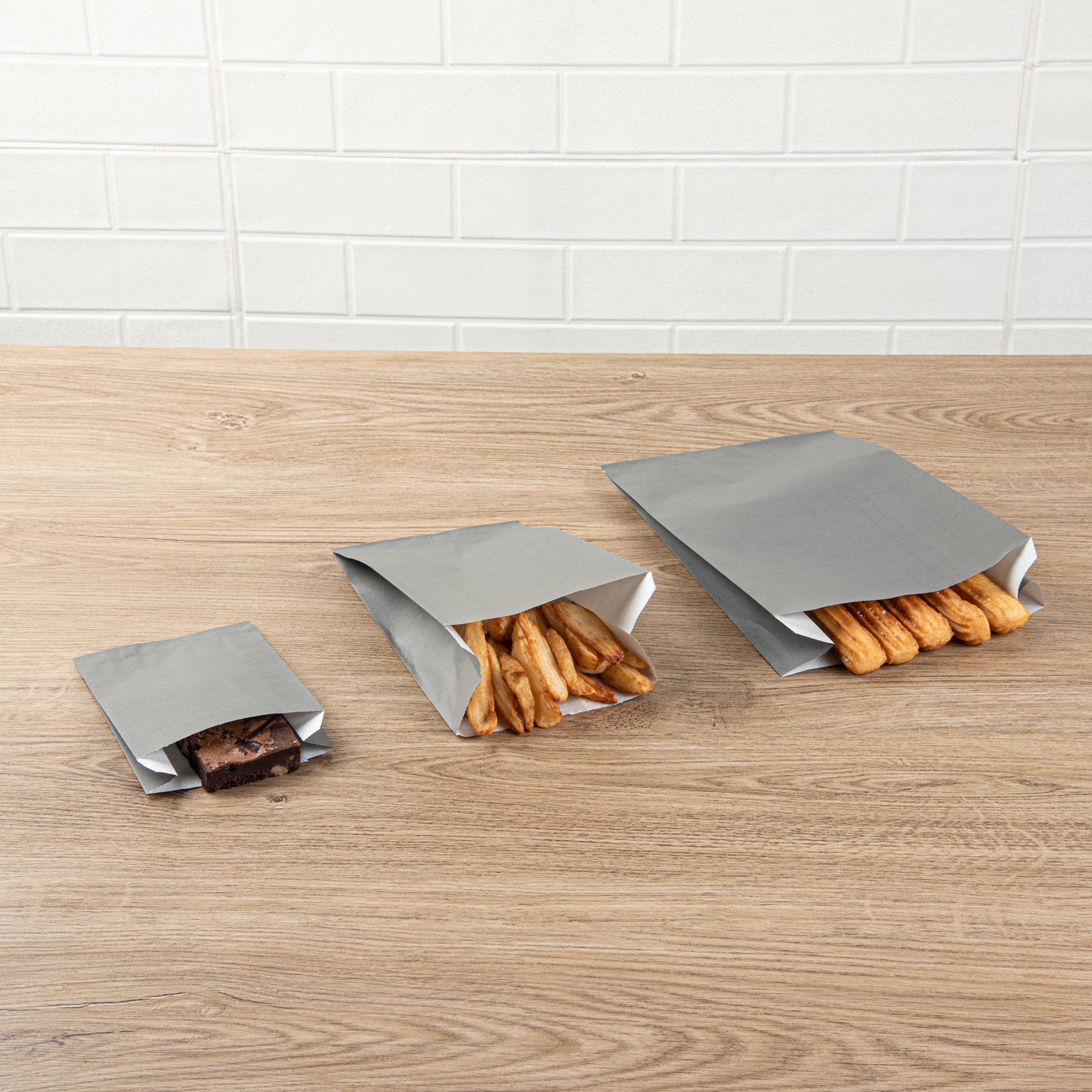 Eco-Friendly Gray Paper French Fry & Snack Bags - 7x3x11 Inches (100 Count) - Perfect for Restaurants, Food Trucks & Party Snacks