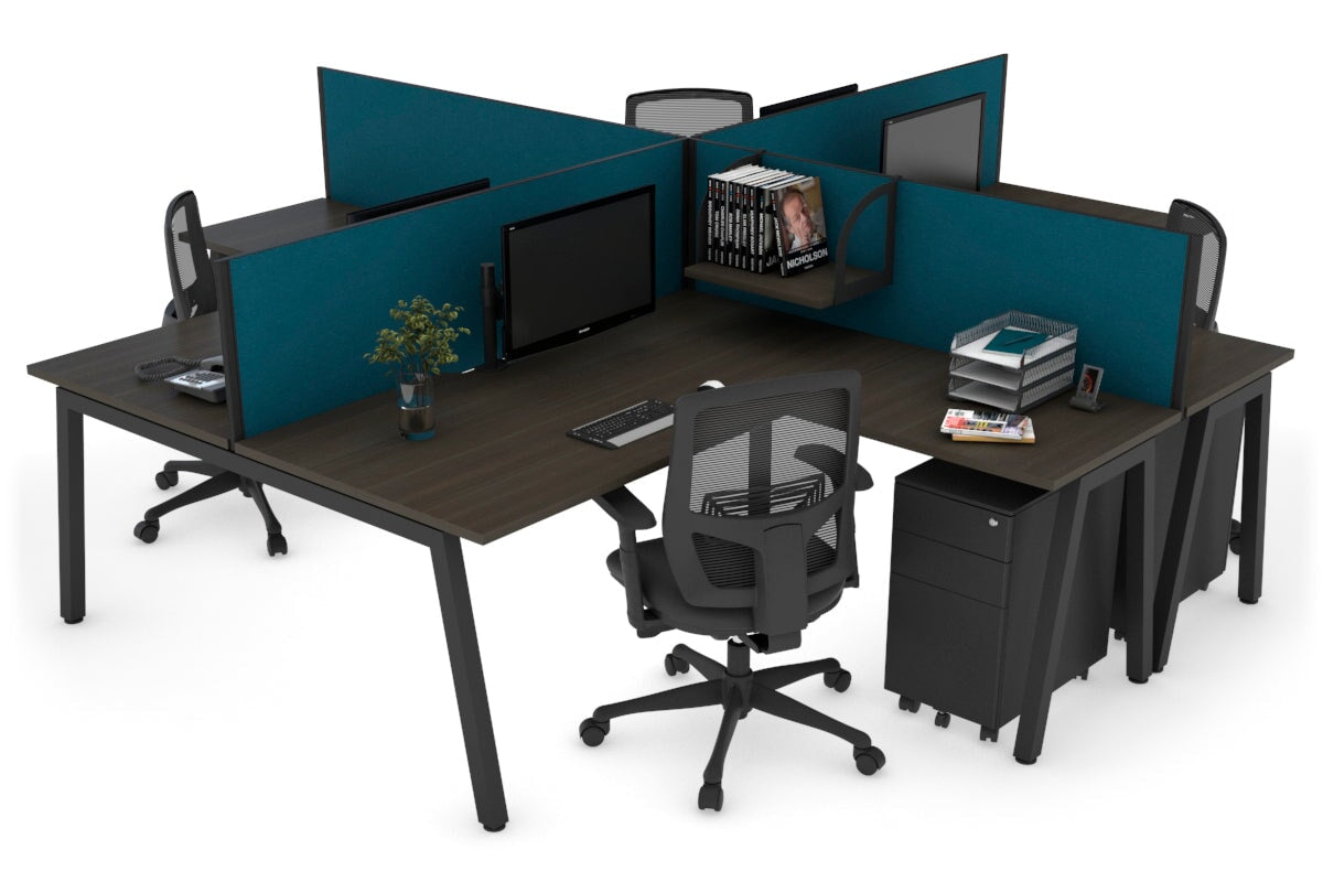 Quadro A Legs 4-Person Corner Workstation Desk - 1600L x 1800W with Cable Management - Modern Office & Home Workspace Solution for Professionals