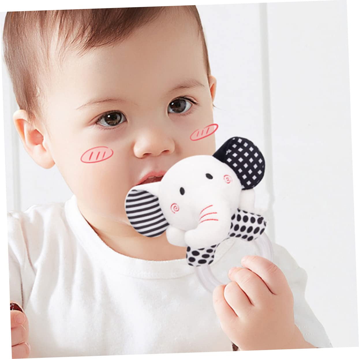 FAVOMOTO 4-Piece Baby Rattle Bell Calming Toy Set - Soft Stuffed Animal & Plastic Rattles for Infants 6-12 Months | Sensory Development & Soothing Playtime Gift