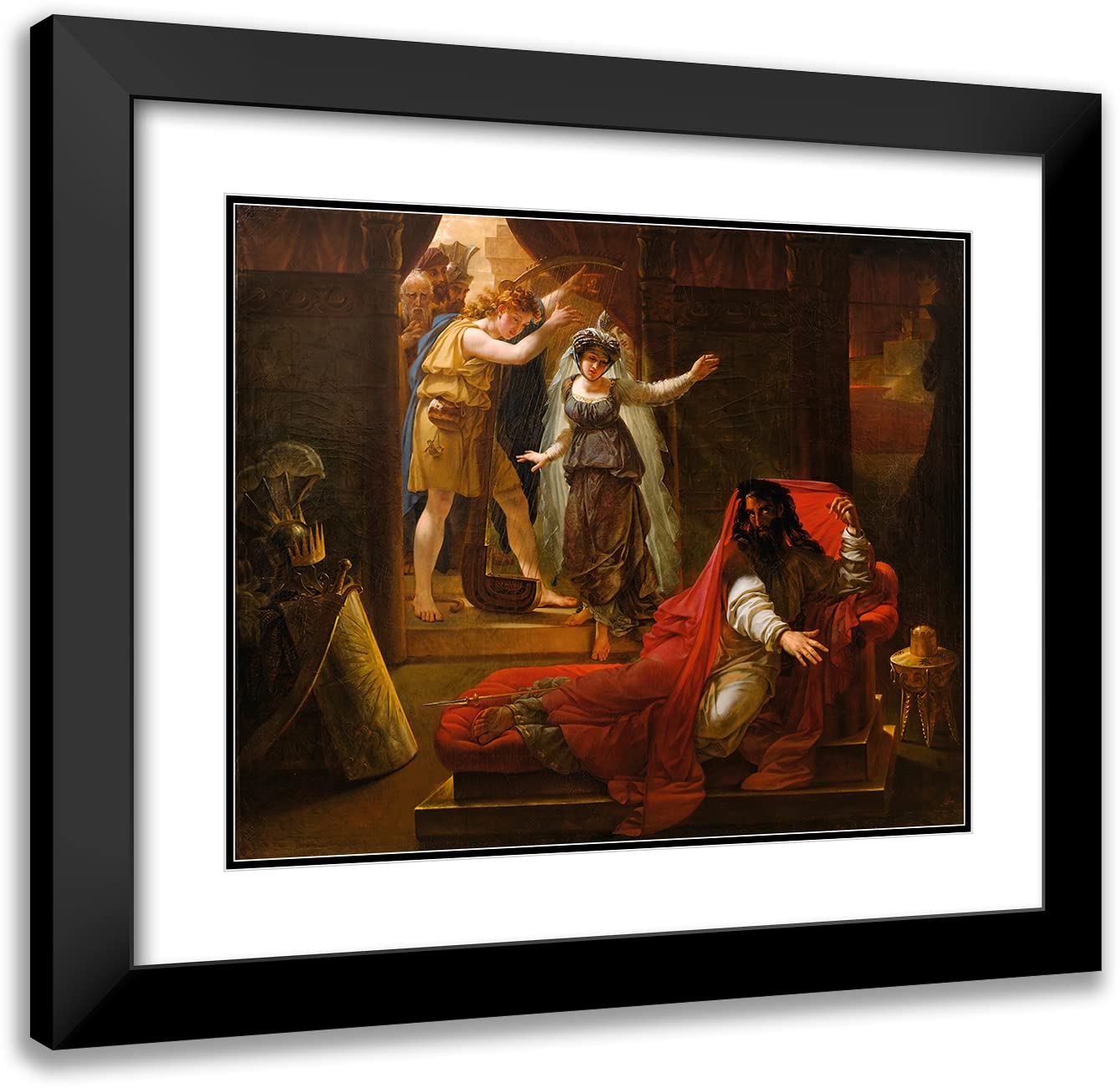 Antoine-Jean Gros 24x20 Black Modern Framed Museum Art Print - David Playing Harp for King Saul (1822) | Double Matted Wall Decor | Perfect for Living Room, Office & Gallery Display