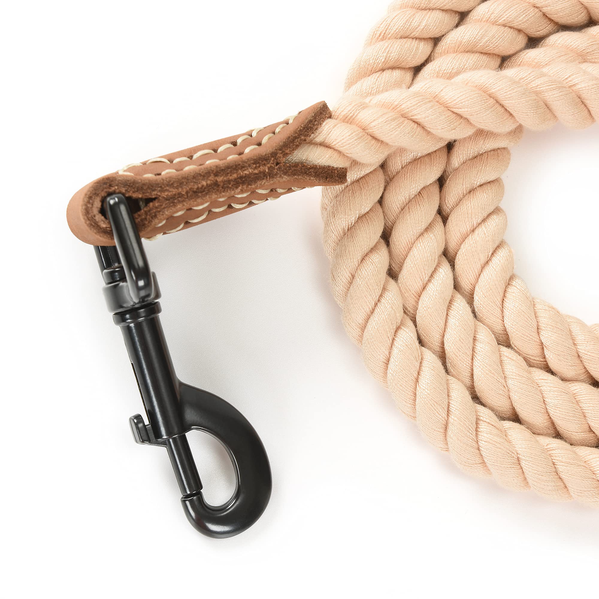 Premium Braided Cotton Dog Leash with Leather Tip - Heavy Duty 5ft Rope Leash with Metal Clasp for Small Medium Large Dogs - Wedding, Hiking & Daily Walks (Light Brown, 60 Inches)