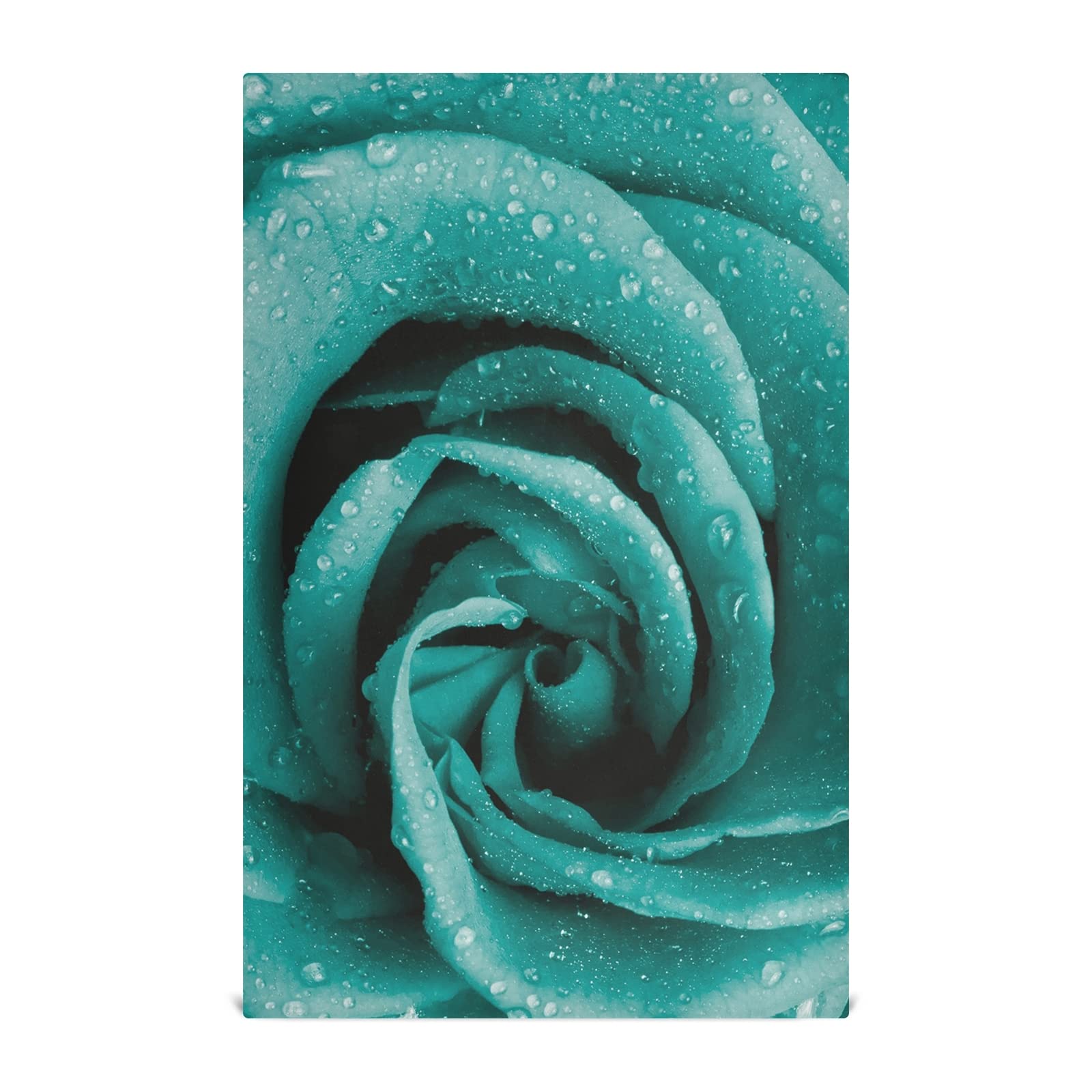 Set of 4 Turquoise Rose Waffle Weave Dish Towels - Premium Polyester Kitchen Towels with Hanging Loop for Dishes, Hand Drying & Tea Time - Perfect for Kitchen, Dining & Hosting Gifts
