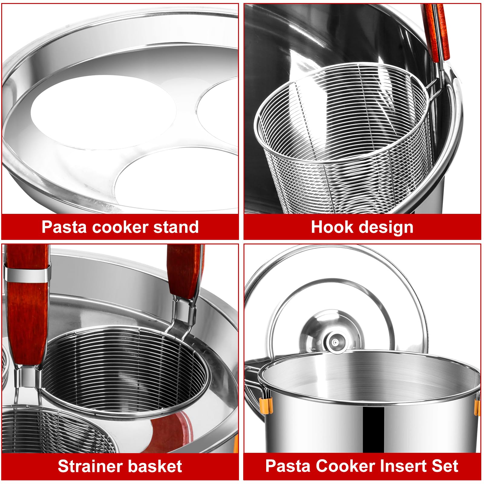 Premium Stainless Steel Pasta Cooker Insert Set with Strainer Basket - 3-Hole Multipurpose Cooking Tool for Noodles, Dumplings & Pasta | Ideal for Home Kitchens & Restaurants | Perfect for Meal Prep, Family Dinners & Professional Cooking