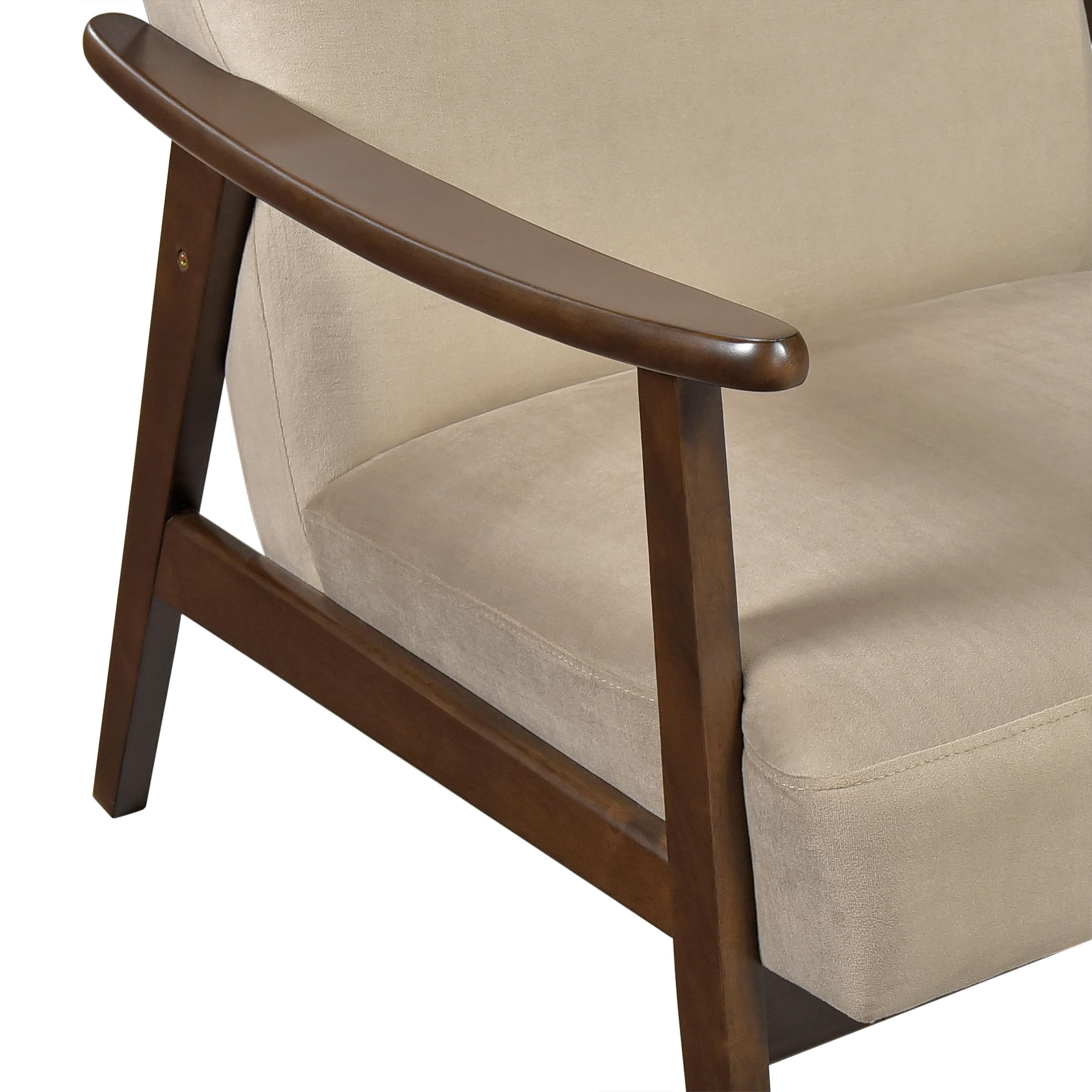Mid Century Modern Velvet Accent Chair - Solid Wood Armrests & Legs, Cushioned Seat & Backrest - Comfortable Reading & Lounge Chair for Living Room, Bedroom, Studio - Brown Velvet Upholstered Furniture for Home Decor