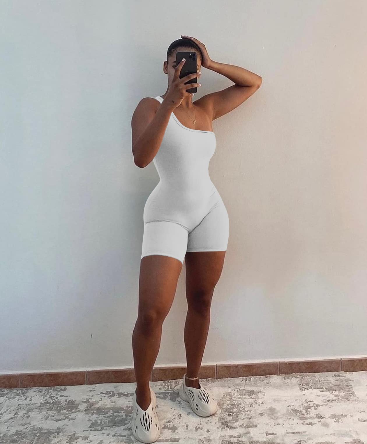 GOBLES Women's Sexy One Shoulder Sleeveless Bodycon Jumpsuit - Stretchy Short Romper for Night Out, Clubwear & Summer Party | Plus Size Options Available