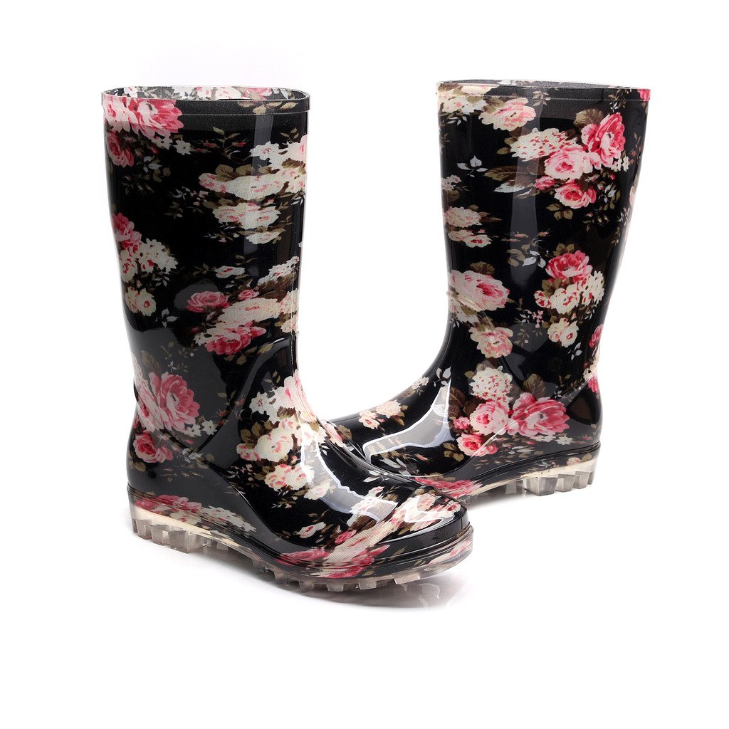 Women's Floral Printed Rubber Rain Boots - Waterproof Half Calf Garden Wellies for Women | Perfect for Gardening, Hiking & Outdoor Activities in Wet Weather