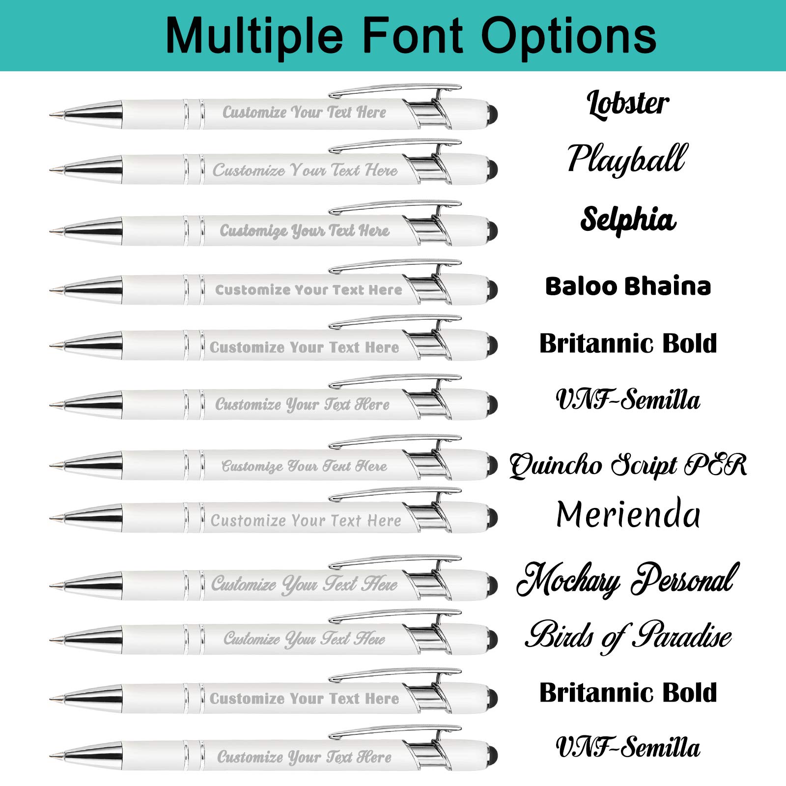 60 Personalized Engraved Pens with Stylus - Custom Metal Pens Bulk for Graduation, Birthday, Boss & Teacher Gifts - Soft Touch, Name/Logo/Message Engraving (Light Green) - Perfect for Office, School & Corporate Events