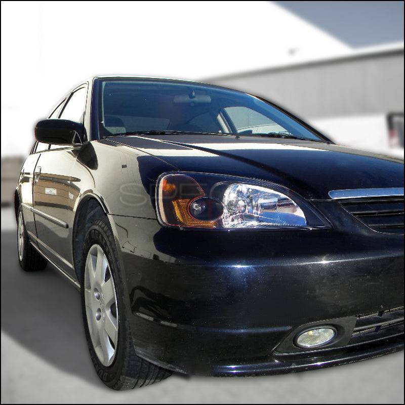 2001-2003 Honda Civic Headlight Assembly - Matte Black Housing with Clear Lens - Direct OEM Replacement - Perfect for Night Driving & Car Restoration Projects