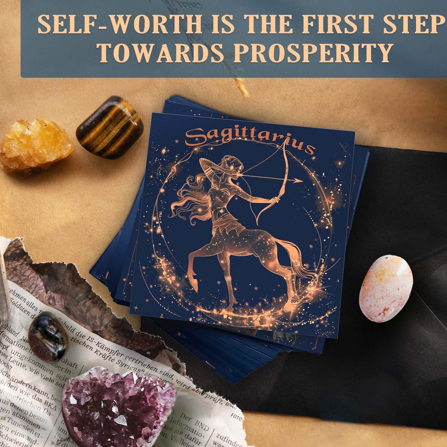Sagittarius Birthday Gift Set with 6 Healing Crystals & 50 Daily Affirmation Cards - Natural Stones with Inspirational Quotes, Spiritual Gifts for Women - Perfect for Meditation, Yoga & Positive Energy Boosting