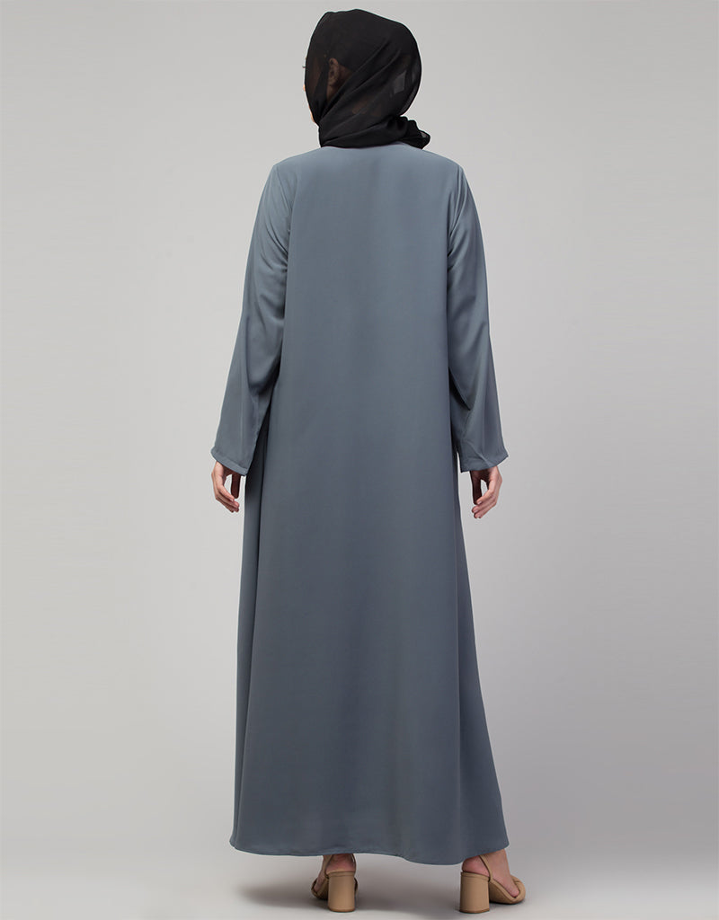 Arabic Basic Abaya with Zipper - Long Sleeve Grey Islamic Dress for Women | Modest Prayer Dress & Everyday Wear
