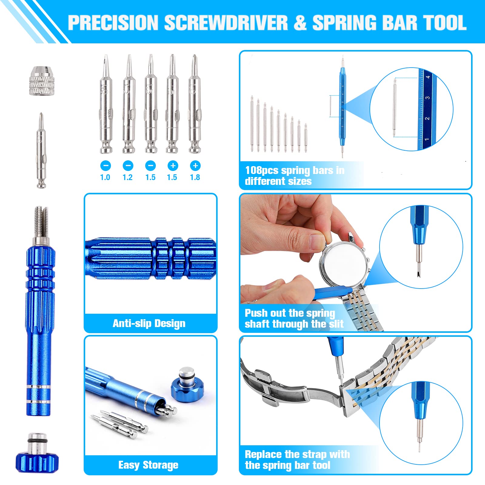 BYNIIUR Watch Repair Kit with Battery Replacement & Band Tools - for DIY Watch Maintenance