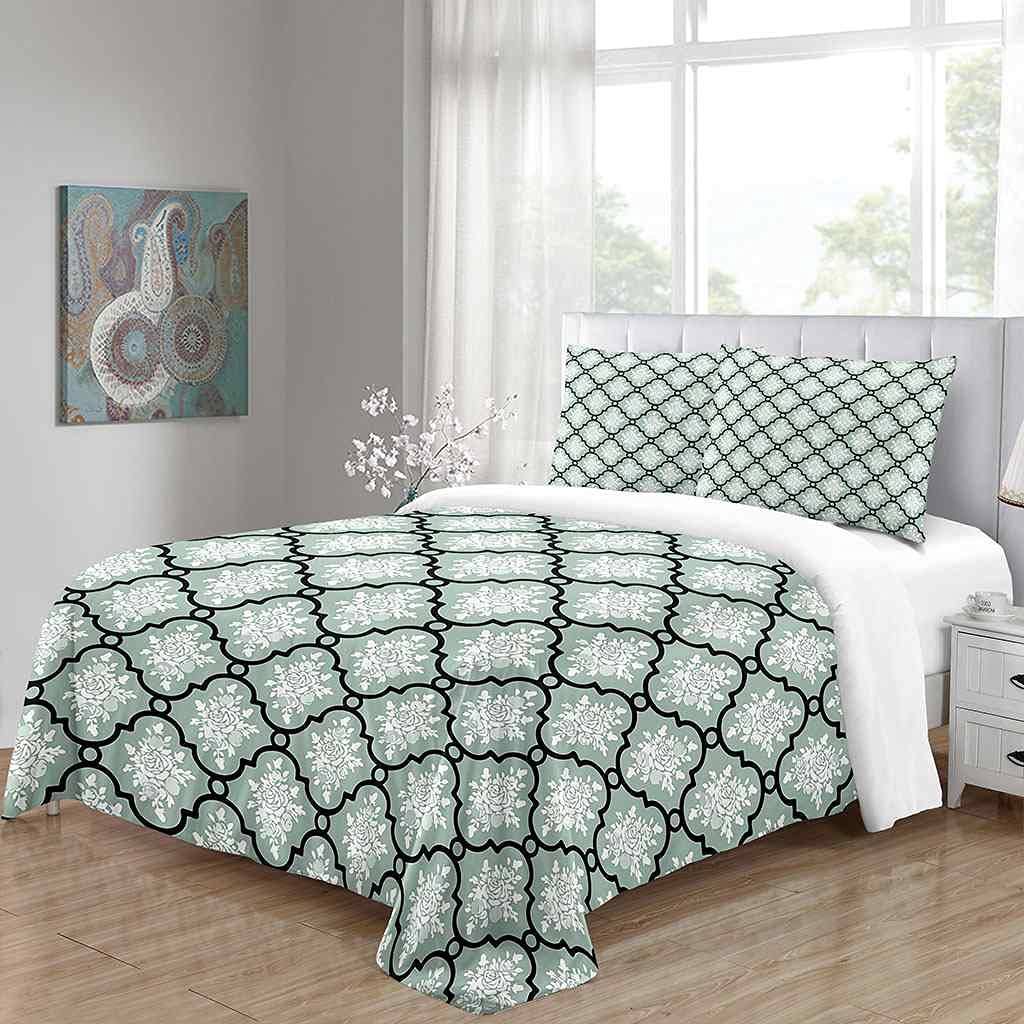 Queen Size Duvet Cover Set 90x90 Inches - Modern Cyan Floral Print Microfiber Bedding with Zipper Closure & Corner Ties, Includes 2 Pillow Shams | Soft Breathable Comforter Cover for Master Bedroom, Guest Room & Dorm Decor
