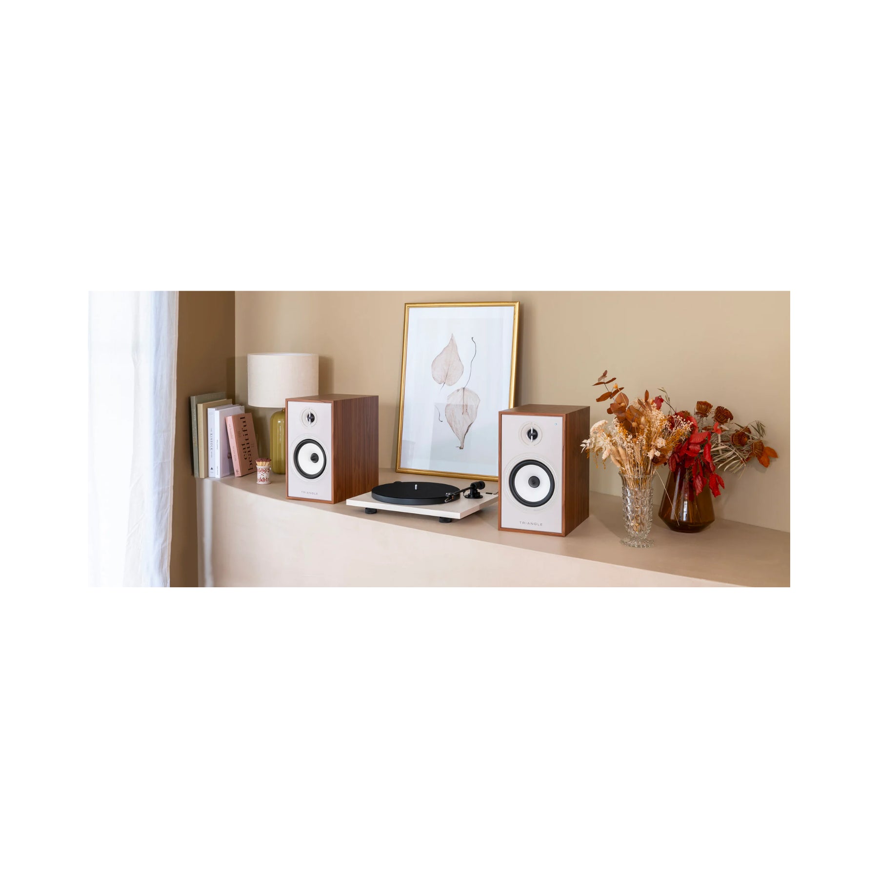 Triangle Lunar 1 Turntable with Borea BR03 Wireless Bookshelf Speakers - Hi-Fi Vinyl Record Player & Bluetooth Speaker System for Home Audio, Living Room, and Studio Use