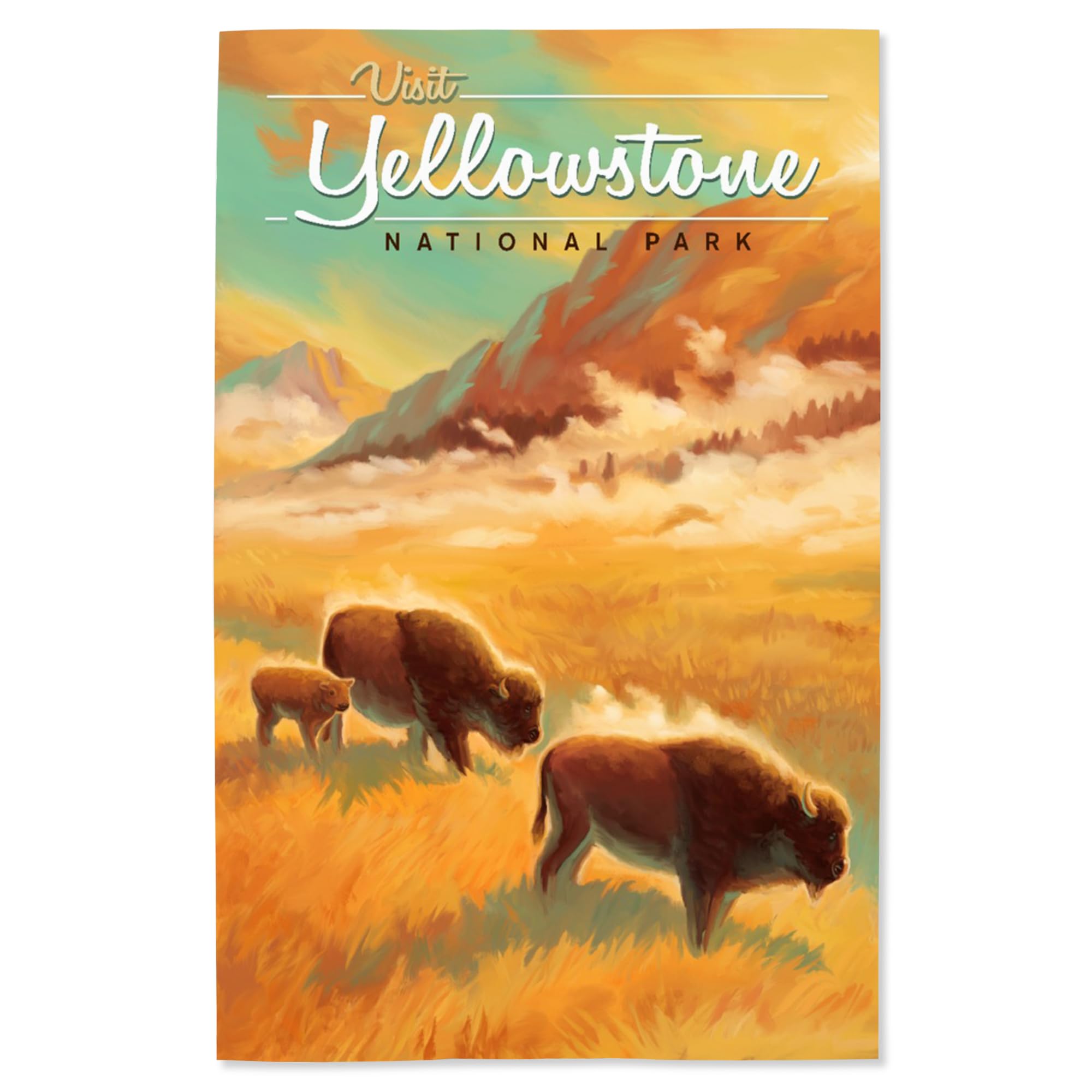 Lantern Press 16x24 Inch Yellowstone National Park Bison Giclee Art Print - Premium Oil Painting Style Wall Decor for Living Room, Bedroom & Office