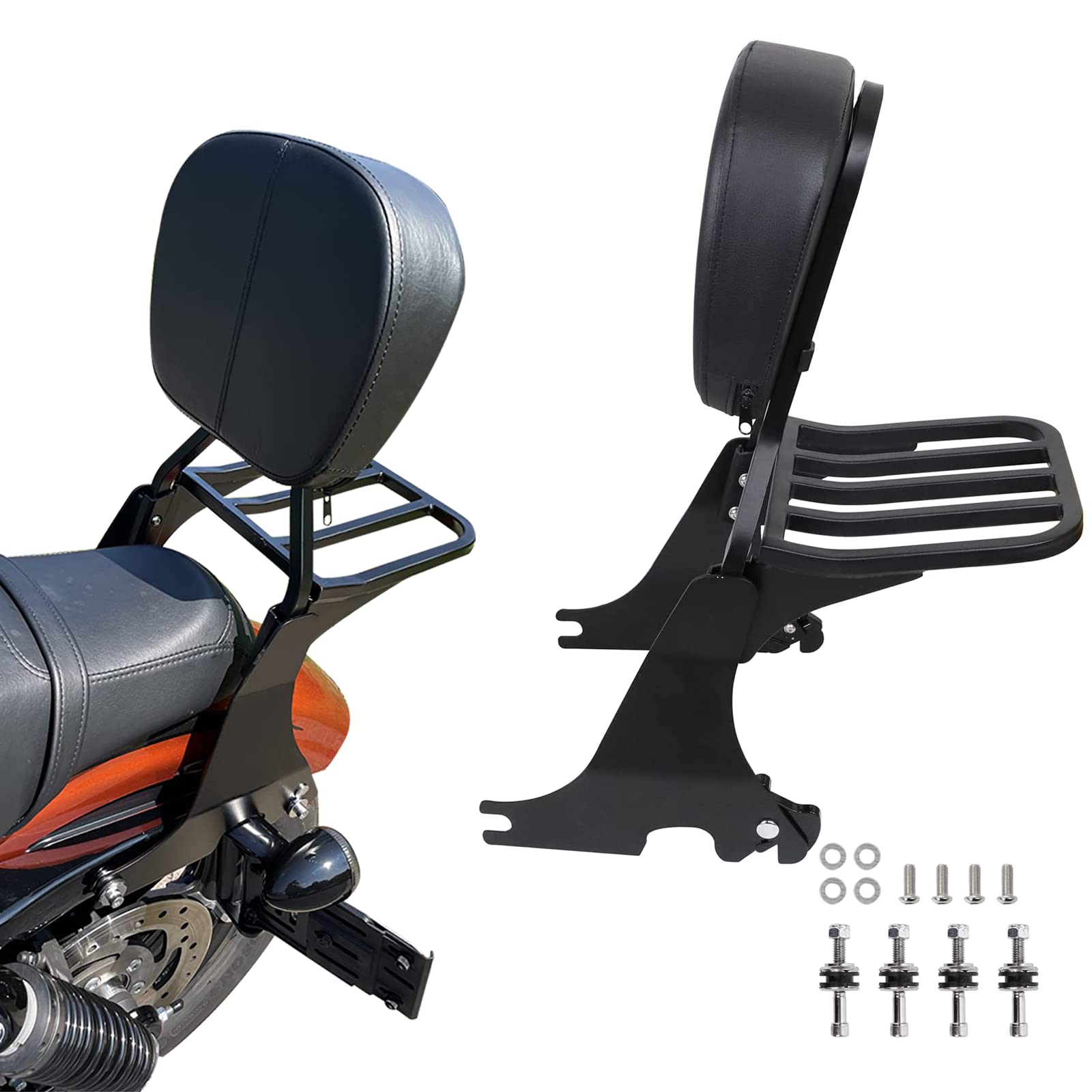 Detachable Low Passenger Backrest with Luggage Rack & Docking Latches for Harley Sportster XL 883 1200 (2004-2024) - Motorcycle Sissy Bar Backrest Kit - Perfect for Long Rides & Touring