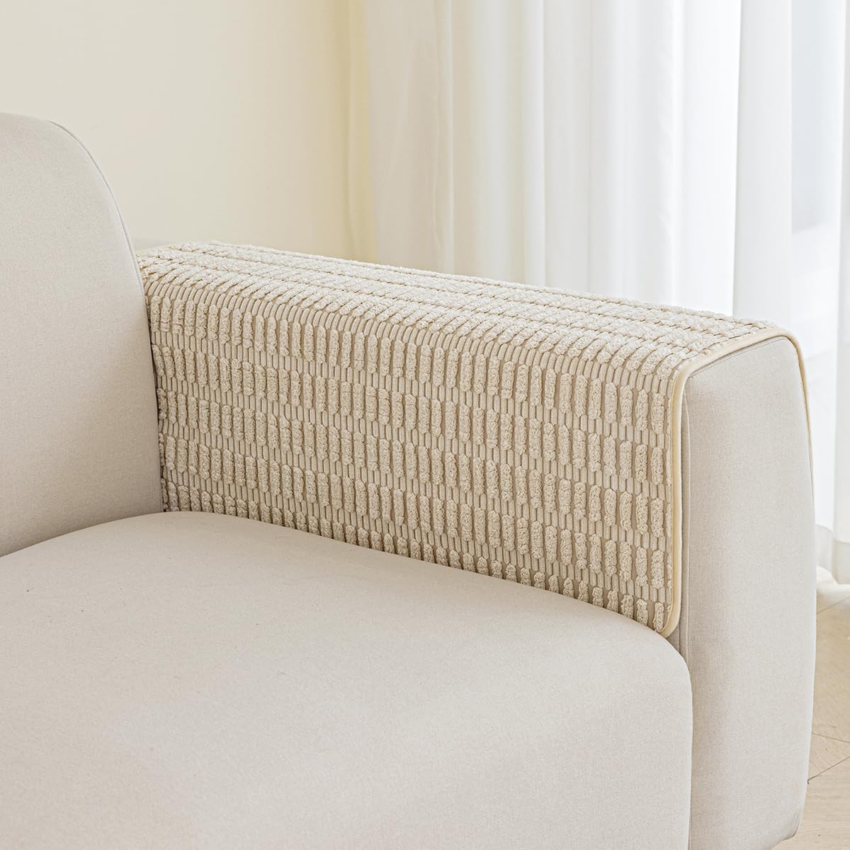 Non-Slip Sofa Arm Covers - 30x30 Inch Cream White Furniture Protector for Couches & Chairs | Perfect for Pets, Kids & Home Decor Protection