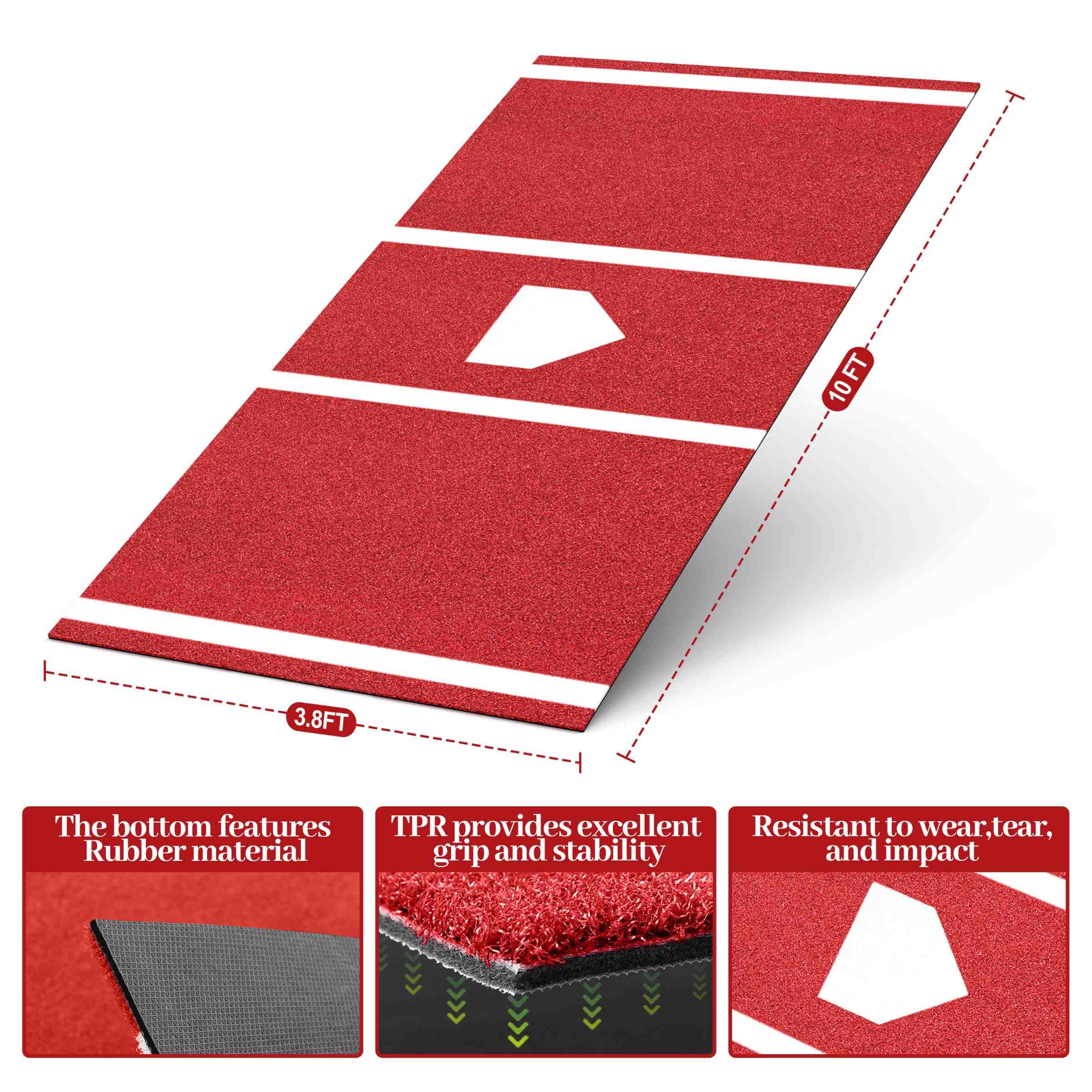 Premium Baseball Hitting Mat - Non-Slip TPR Rubber Backing Batting Cage Mat with Home Plate for Baseball & Softball Training | Indoor/Outdoor Practice, Backyard Drills, Batting Cage & Field Use
