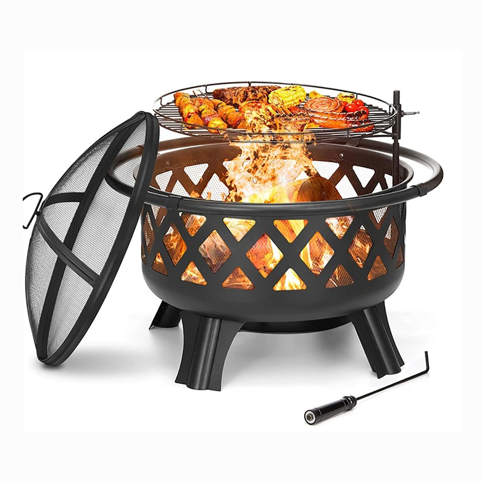 Portable Charcoal Grill with Steel BBQ Cooking Grate - Compact Camping Fire Pit for Outdoor Cooking, Backyard, Picnic & Bonfire | Perfect for Camping Trips, Beach Parties & Tailgating