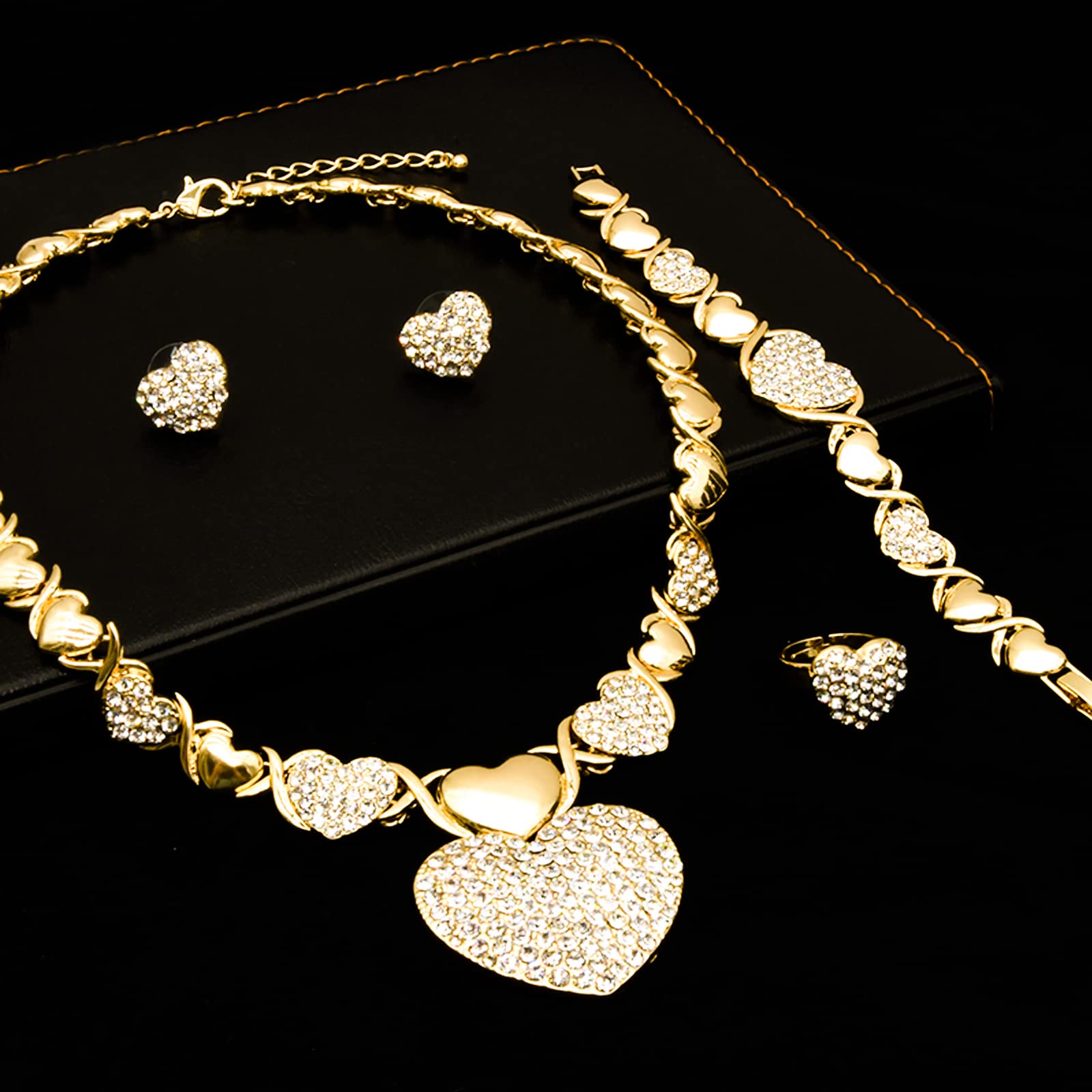 14K Gold African Jewelry Set for Women - Necklace, Bracelet, Earrings & Rings | Elegant Tribal Jewelry Gift Set | Perfect for Weddings, Parties & Special Occasions