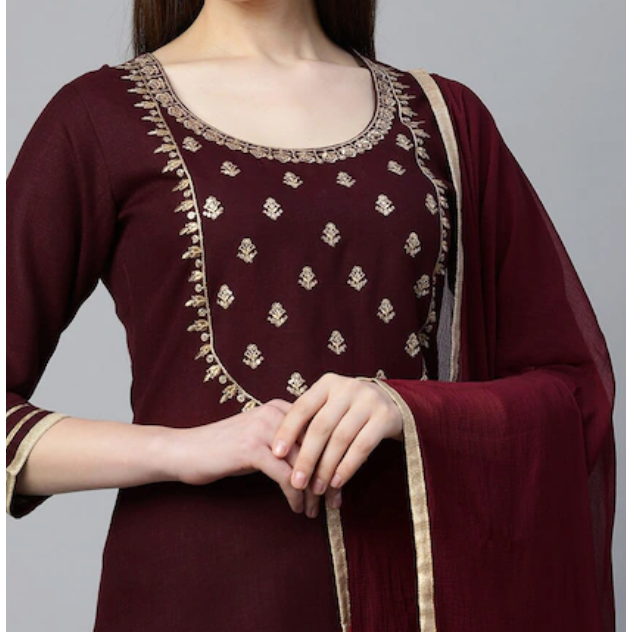 Elegant Maroon Embroidered Gotta Patti Kurta Set with Palazzos & Dupatta for Women | Festive Ethnic Wear | Perfect for Diwali, Weddings & Special Occasions