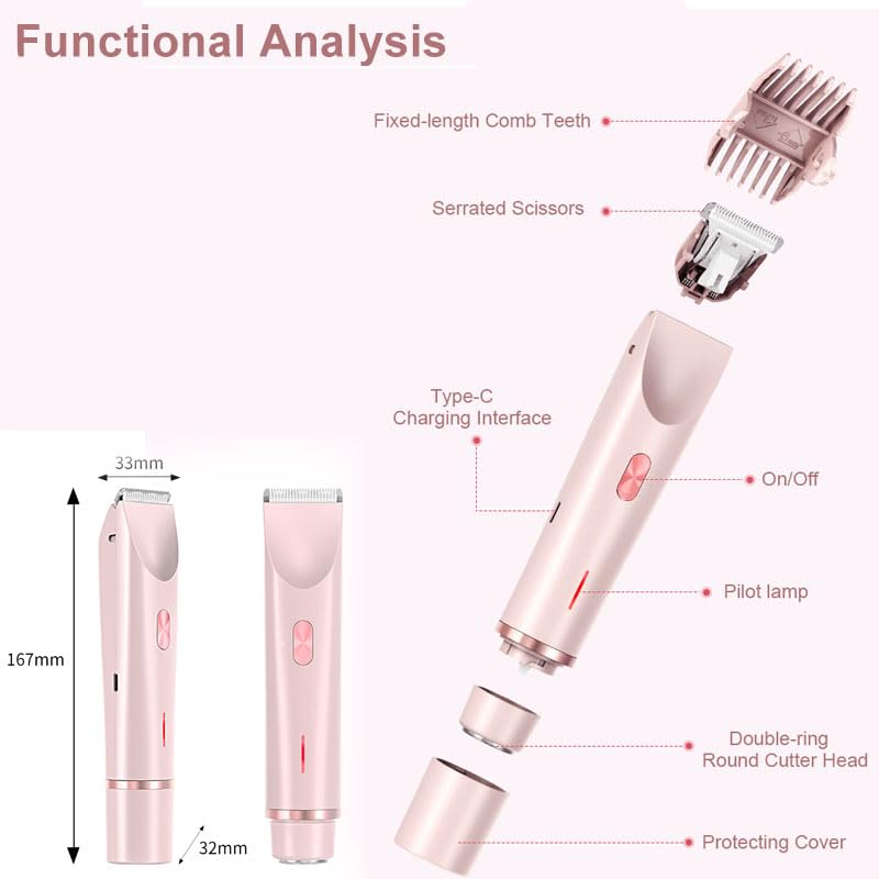 Easepicks 2-in-1 Waterproof Electric Bikini Trimmer & Shaver for Women - Wet/Dry Dual Head Hair Removal, Painless Razor for Sensitive Skin (Purple) | Perfect for Travel, Gym & Quick Touch-Ups at Home