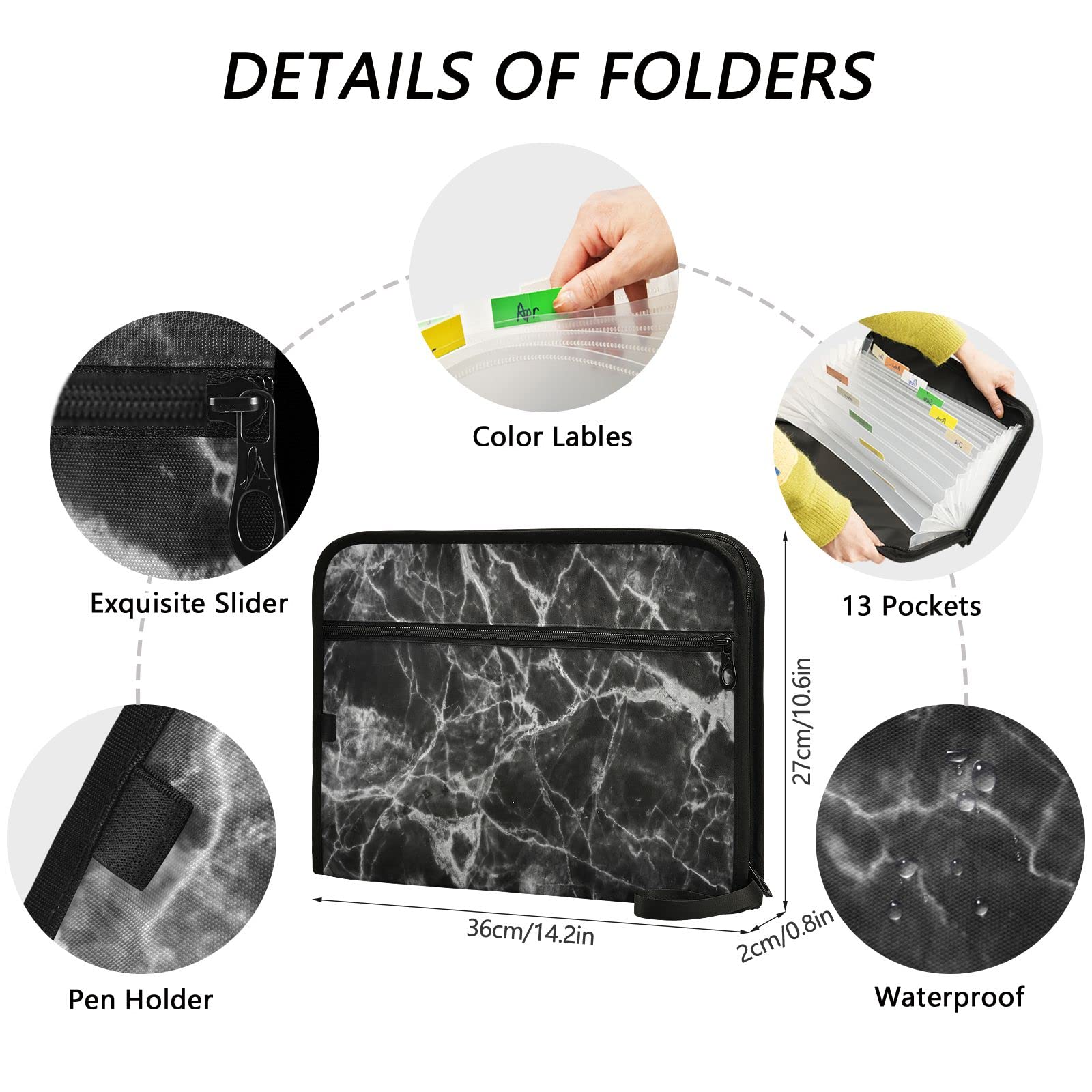 Kcldeci 13-Pocket Expanding File Folder - Ceramic Stone Accordion Organizer with Zipper Closure for A4/Legal Documents | Perfect for Office, School & Home Organization