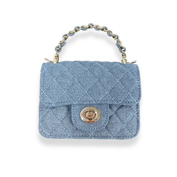 Sparkly Denim Quilted Crossbody Purse for Women - Light Blue Glitter Shoulder Bag | Perfect for Parties, Date Nights & Evening Events