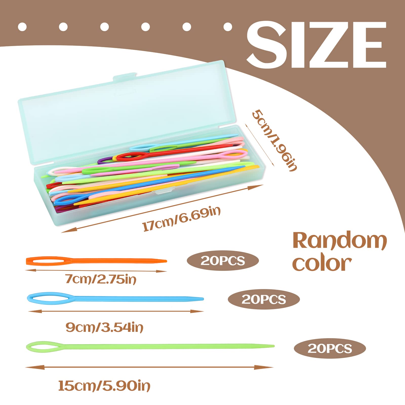 SUVSOON 60PCS Plastic Sewing Needles Set (7cm/9cm/15cm) - Large Eye Yarn Needles for DIY Crafts, Knitting & Embroidery - Safe Plastic Needles for Kids & Adults - Perfect for Handmade Projects, Crochet & Sewing