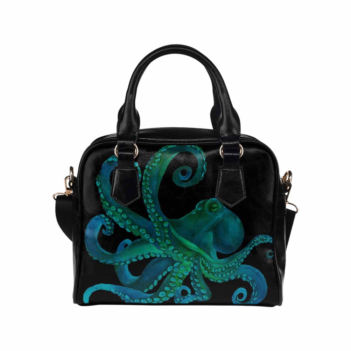 Stylish Octopus Print PU Leather Crossbody Bag for Women - Trendy Shoulder Purse with Black Background - Perfect for Daily Use, Travel & Casual Outings