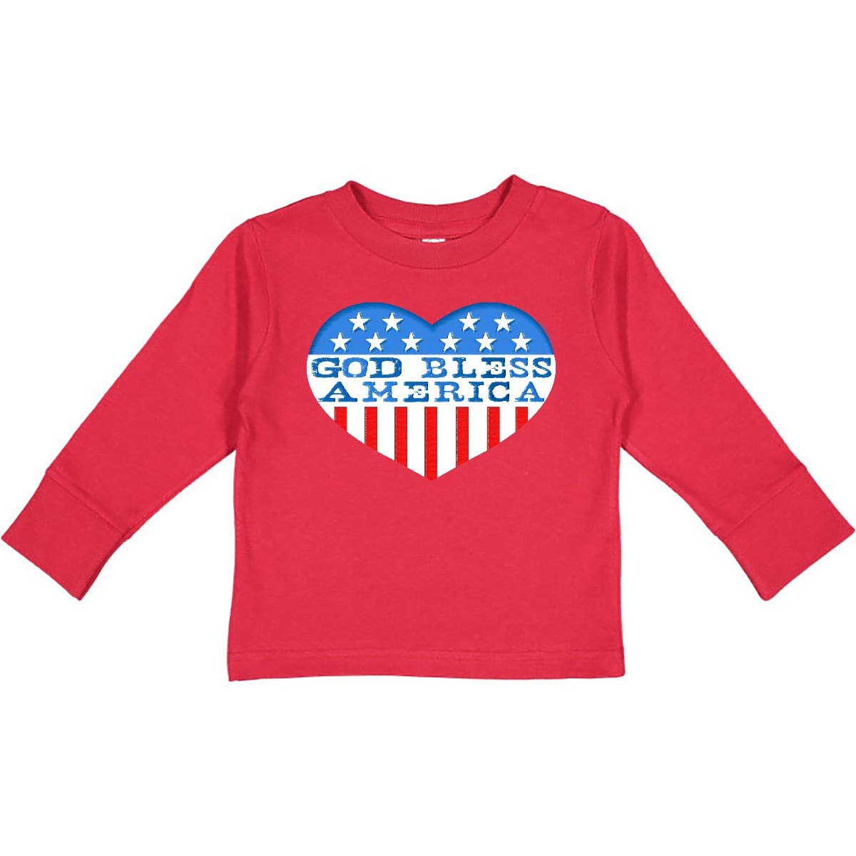 Inktastic God Bless America Heart Toddler Long Sleeve T-Shirt - Patriotic Baby Clothes for Boys & Girls - Perfect for 4th of July, Memorial Day & Independence Day Celebrations