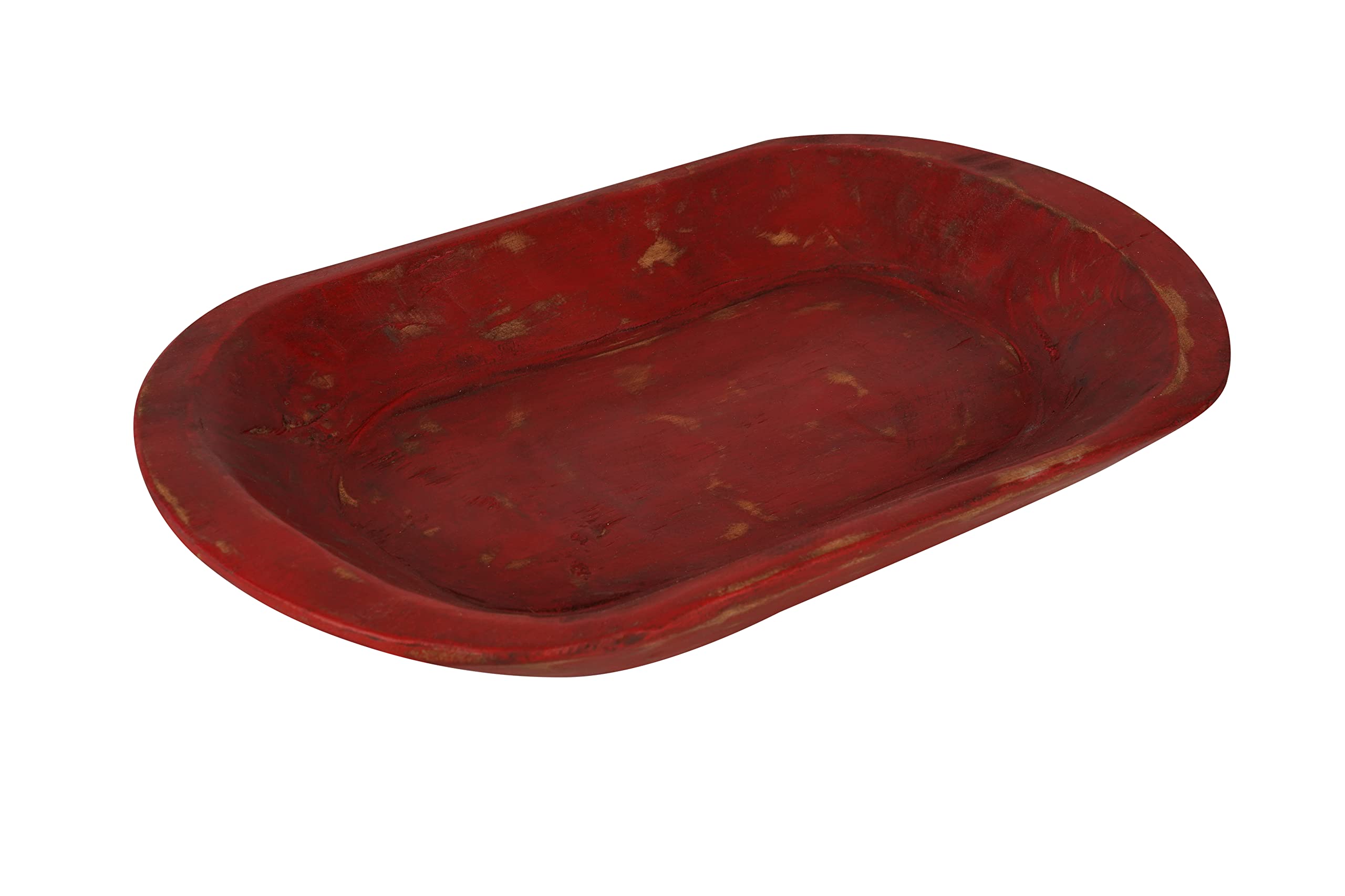 Rustic Wooden Dough Bowl - Handcrafted Farmhouse Bread Making Tray - Perfect for Baking, Serving & Home Decor (Red)