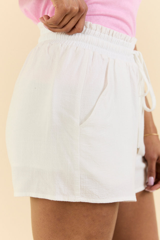 Simple Steps Ivory Woven Pull-On Shorts for Women - Comfortable Casual Summer Shorts with Elastic Waist | Perfect for Beach, Yoga, and Everyday Wear