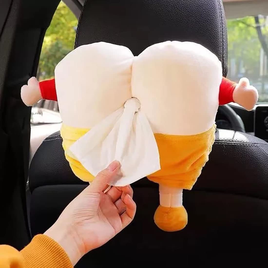 Cute Cartoon Plush Xiaoxin Butt-Shaped Car Tissue Box - Soft Hanging Drawer Napkin Holder for Car, Home, Bathroom & Kitchen | Perfect for Road Trips, Office Desks & Daily Use