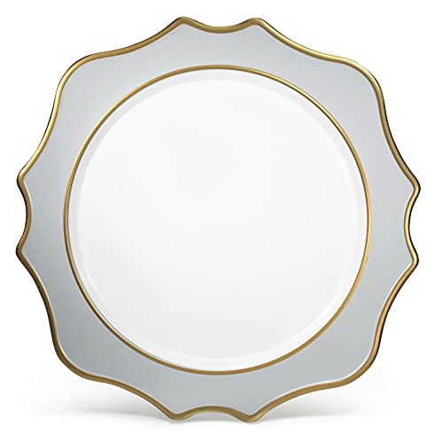 F. Scalloped White & Dolphin Gray w/ Gold Rim