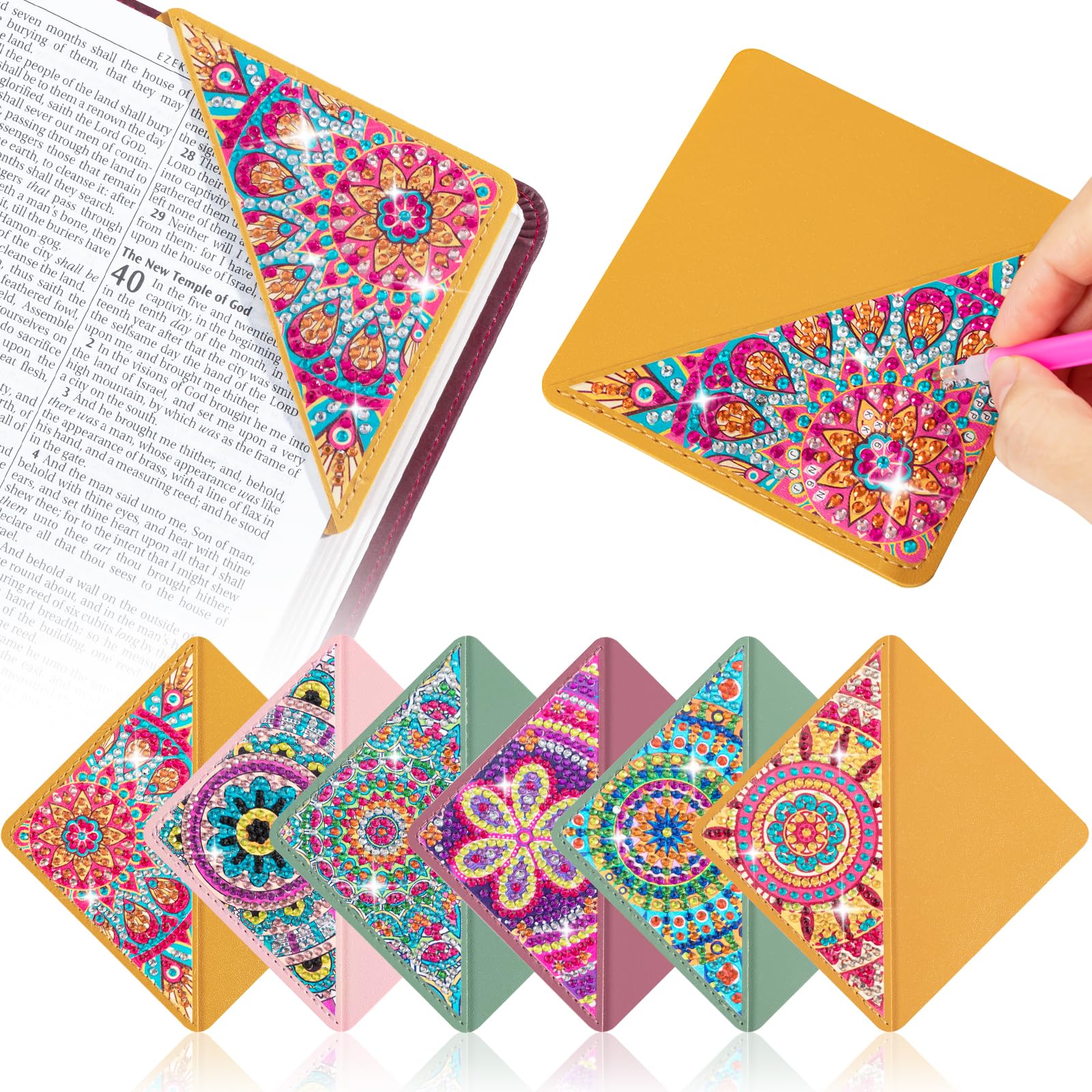 6 PCS 5D Diamond Painting Bookmarks Kit - DIY Diamond Art Corner Bookmarks for Book Lovers, Adults & Kids Craft Gift for Reading, Home & Office Use
