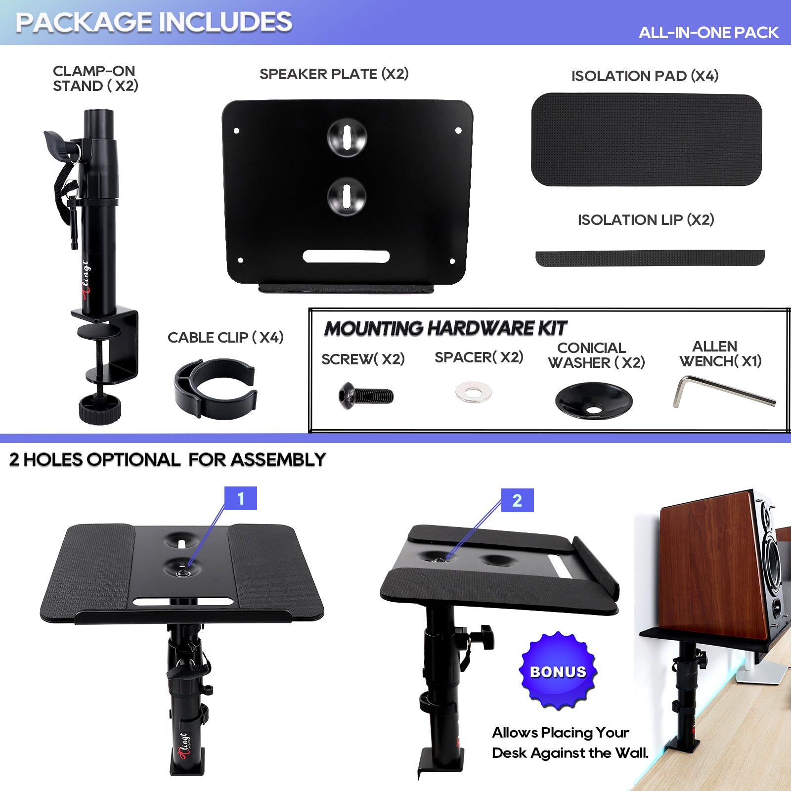 Premium Studio Monitor Stands - Heavy Duty Metal Tray for Speakers & Laptops (2-Pack, Black) - Perfect for Home Studios & Gaming Setups