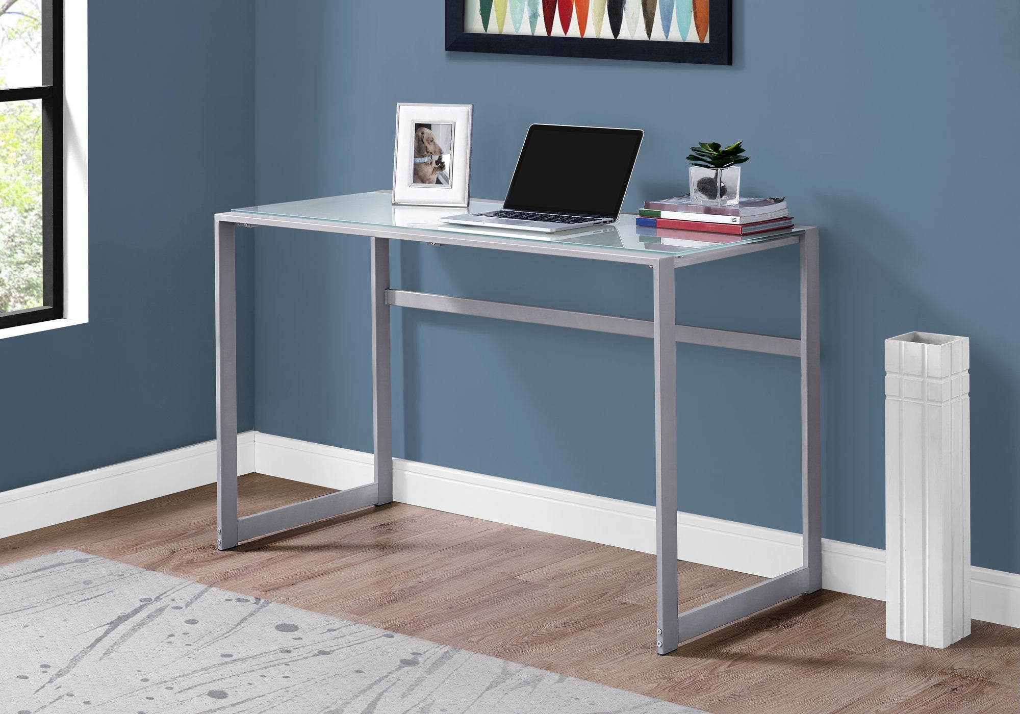 48L Silver Metal & White Tempered Glass Office Storage Cabinet - Perfect for Home Office, Study Room, and Workplace Organization