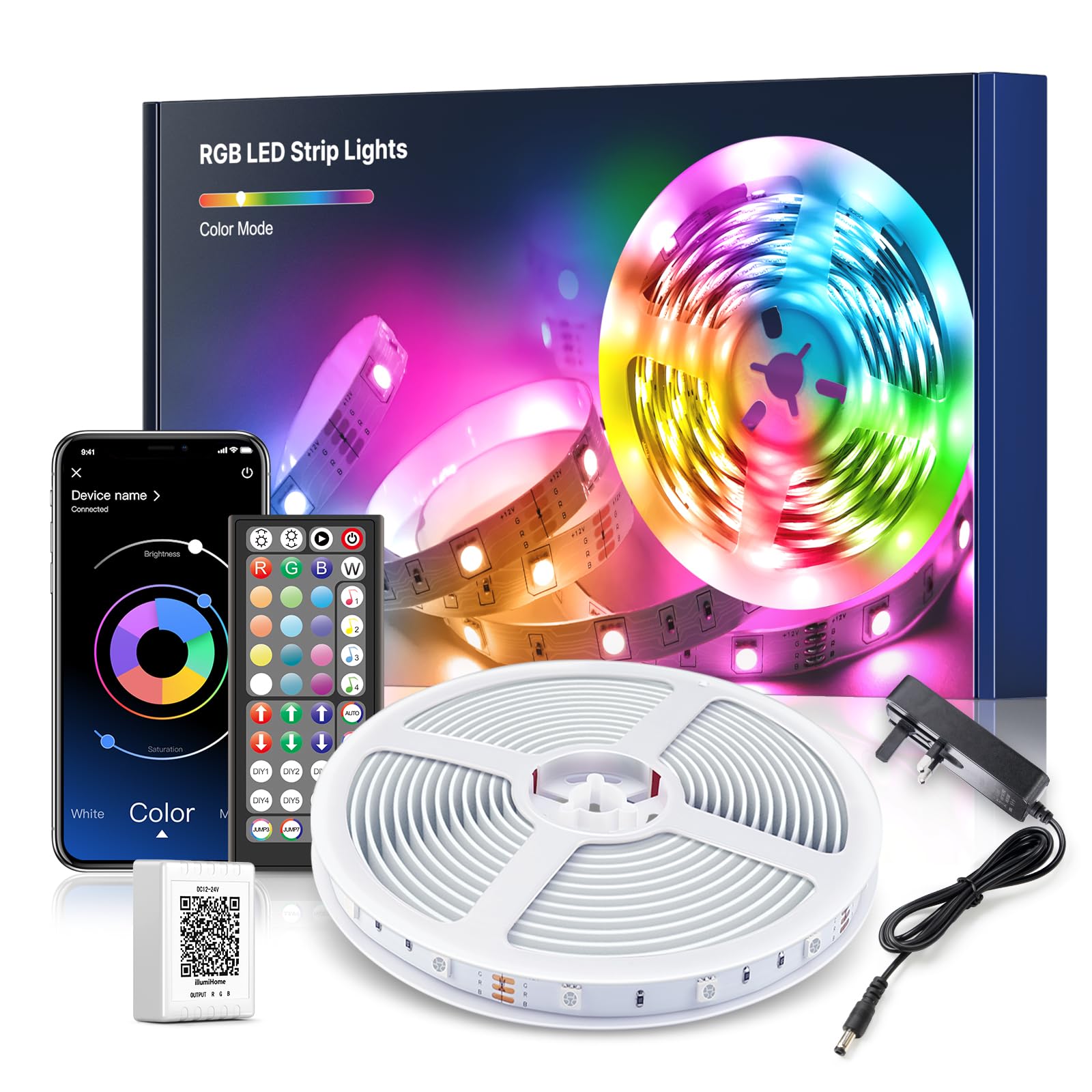 Mexllex 32.8ft Smart LED Strip Lights - APP & Remote Control, RGB Color Changing, Music Sync with Built-in Mic, SMD 5050 LED Light Strips for Bedroom, Home Decor, Gaming Room & Party Lighting