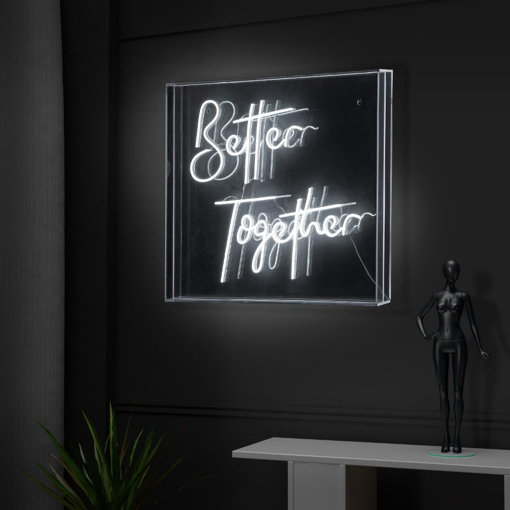 Better Together Contemporary Glam Acrylic Box USB Operated LED Neon Light - Perfect for Home Decor, Bedroom Lighting, and Party Decorations