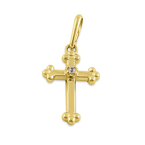 14K Yellow Gold Vintage Cross CZ Pendant Necklace for Women - Elegant Religious Jewelry Gift for Christmas, Baptism & Special Occasions