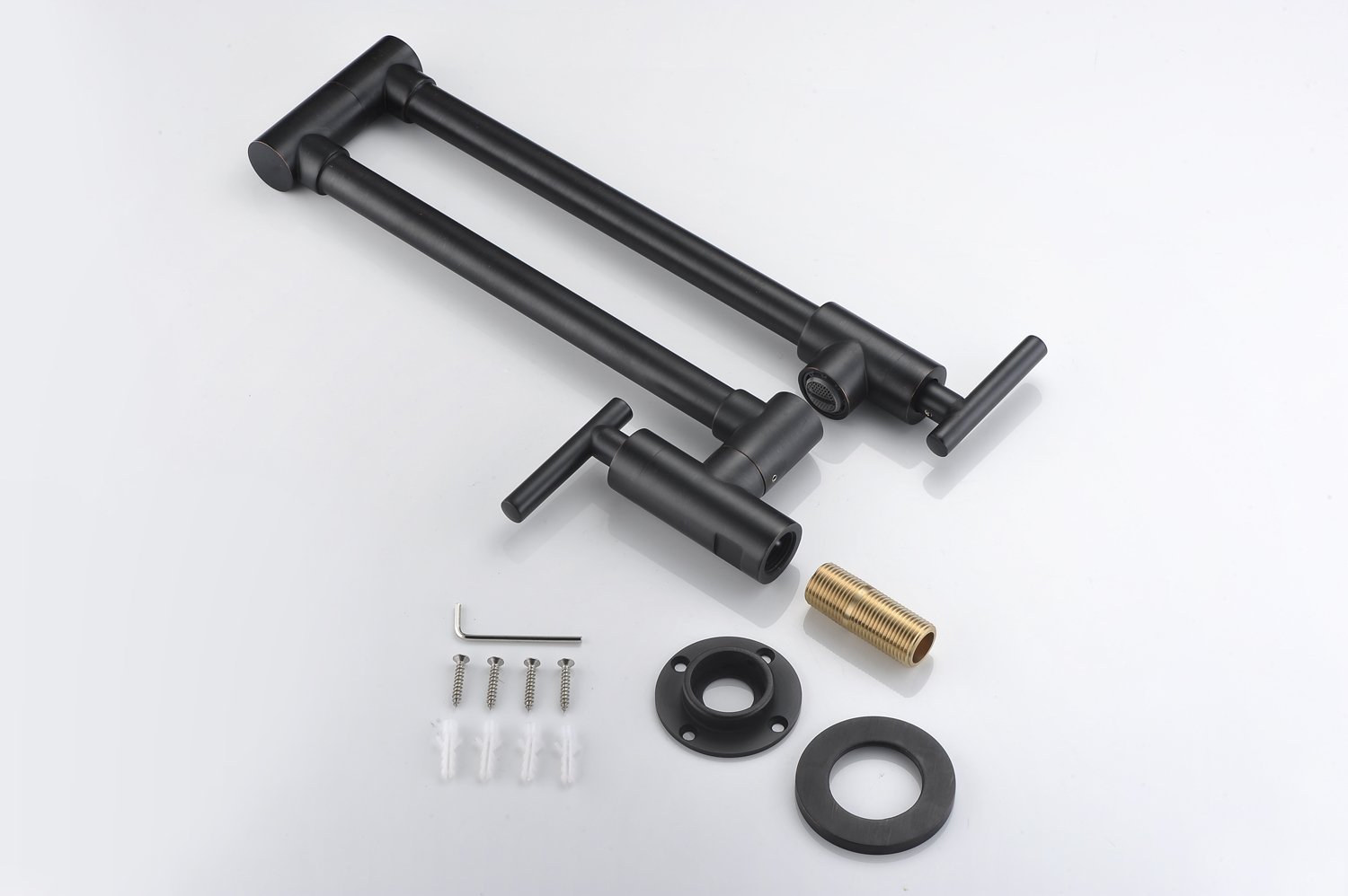 SUMERAIN Wall Mount Pot Filler Kitchen Faucet in Oil Rubbed Bronze - Double-Jointed Swing Arm with Dual Shut-Off Levers - Ideal for Cooking, Filling Large Pots & Pasta Making