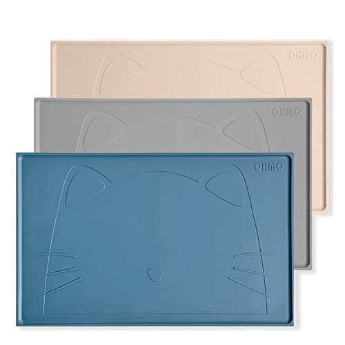 OHMO Silicone Pet Food Mat - Waterproof & Non-Skid Cat and Dog Feeding Mat - Spill Proof Easy Clean Placemat for Food Bowls and Water Dishes - Perfect for Kitchen Floors, Crates, and Outdoor Use