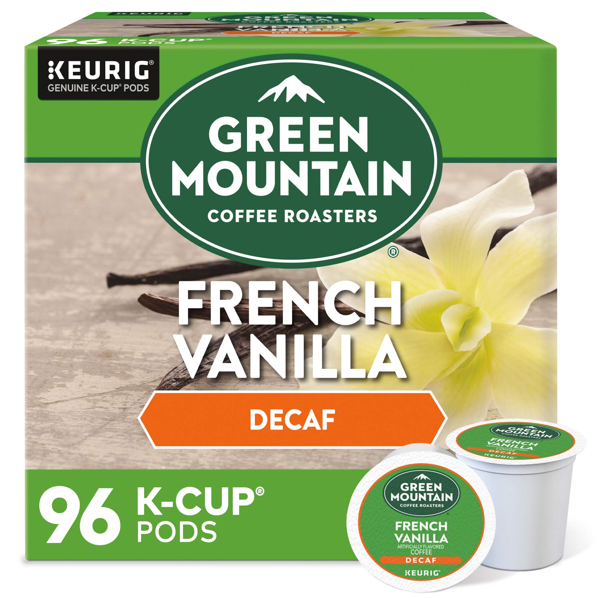 Green Mountain Coffee Roasters French Vanilla Decaf Keurig K-Cup Pods - Light Roast Coffee (96 Count) | Perfect for Office, Home & Gifts | Single-Serve Convenience