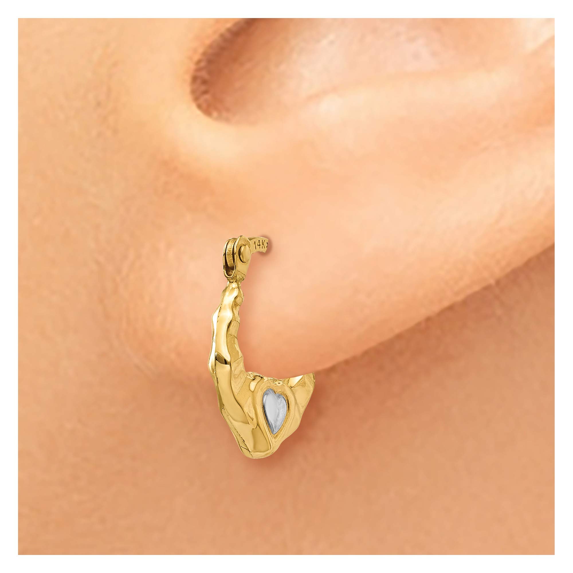 14K Gold & Rhodium Plated Hollow Heart Hoop Earrings for Women - Elegant 14K Yellow & White Rhodium Dangle Earrings - Perfect for Valentine's Day, Anniversary Gifts & Special Occasions