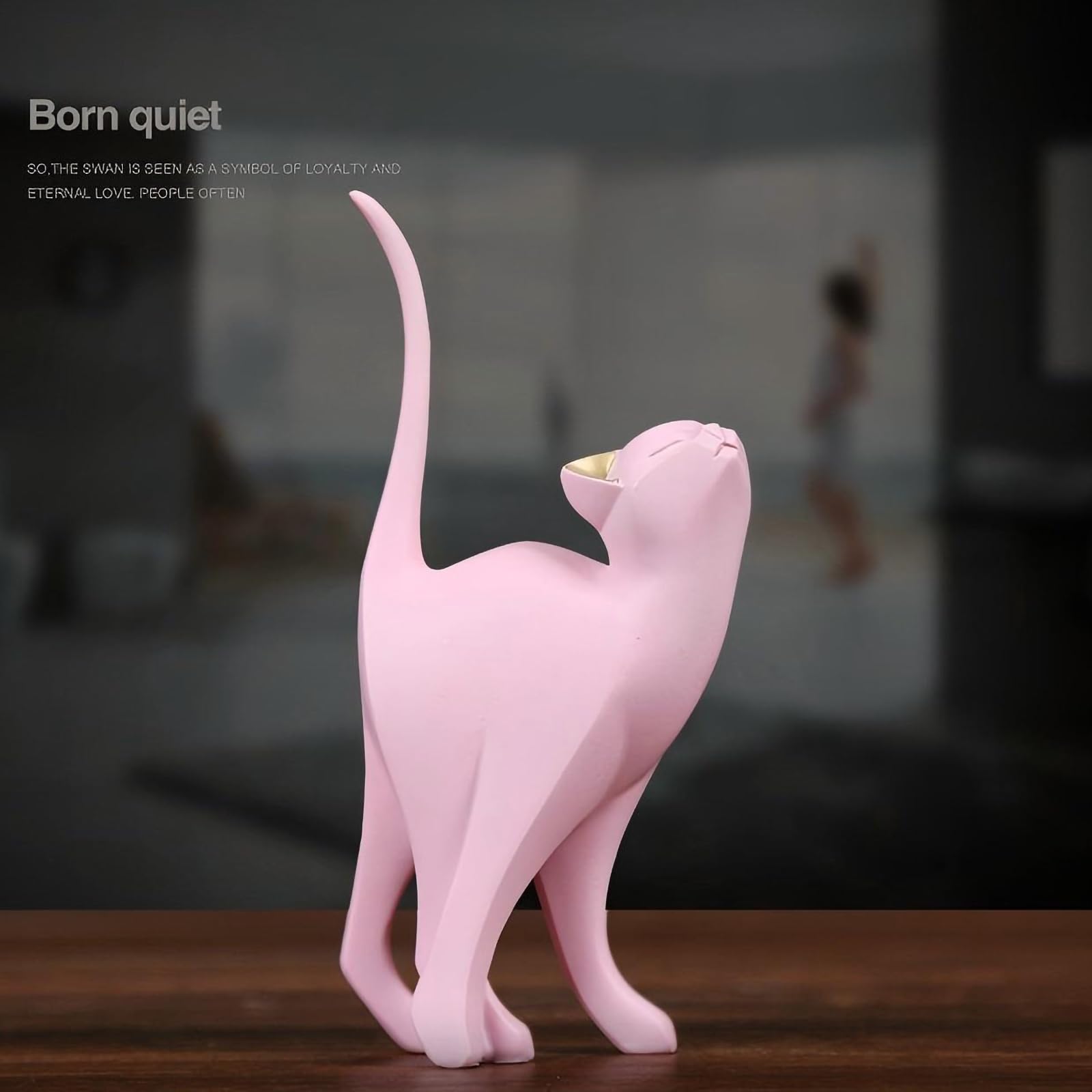 Elegant Pink Cat Statue - Handcrafted Desk & Shelf Decor for Cat Lovers | Perfect Gift for Home Office, Living Room & Bookshelf Decoration