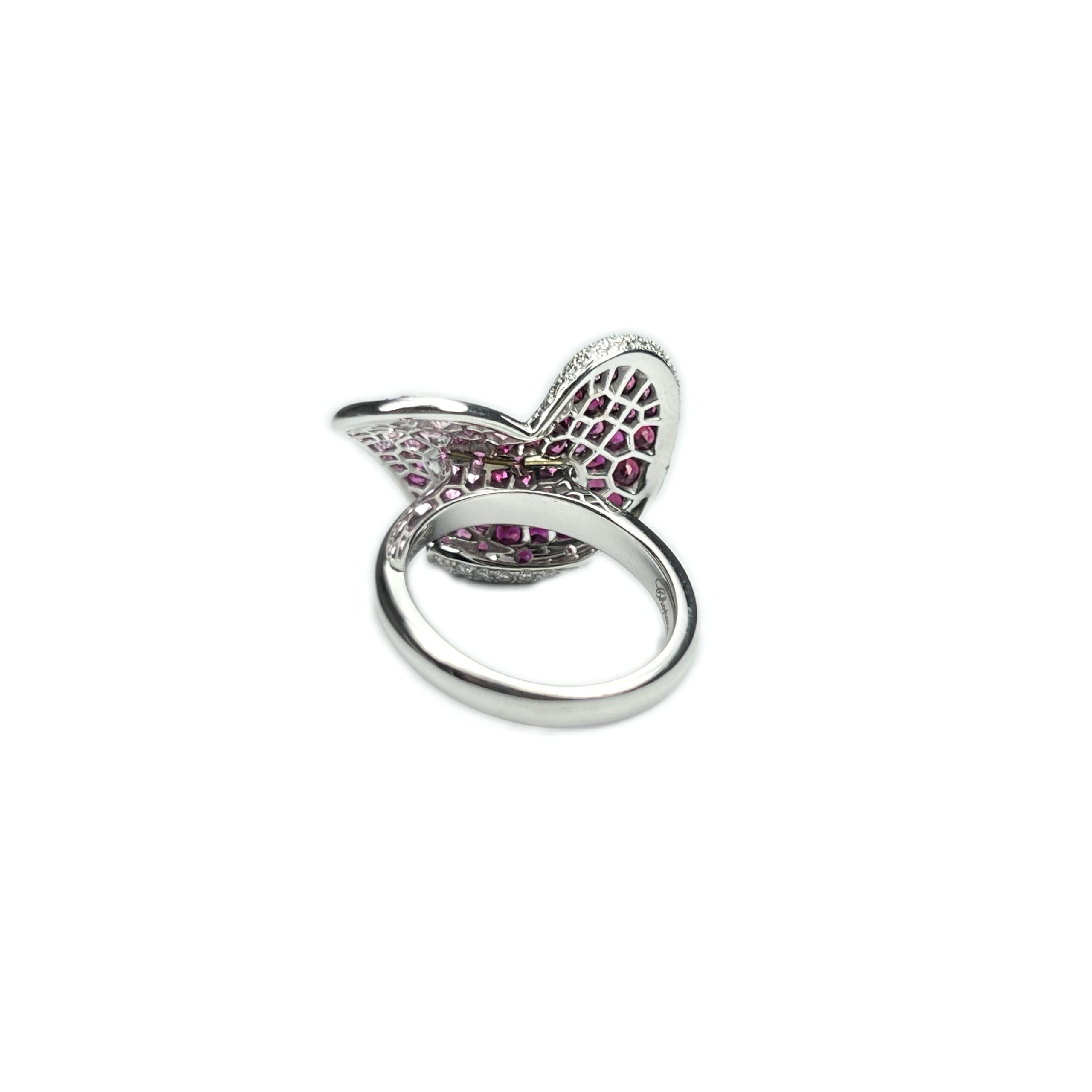 Chopard 18K White Gold Pink Sapphire Ruby Diamond Heart Ring for Women - Elegant Jewelry Gift for Anniversary, Valentine's Day & Special Occasions